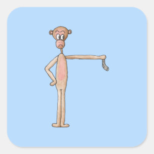 Cartoon Monkey mit Smelly Sock. Quadratischer Aufkleber