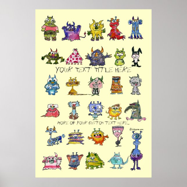 Cartoon MonSTARS Gelbes Personalisiertes Poster (Vorne)