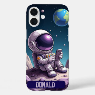 Cartoon Moon Astronaut Art Print iPhone 16 Plus Hülle
