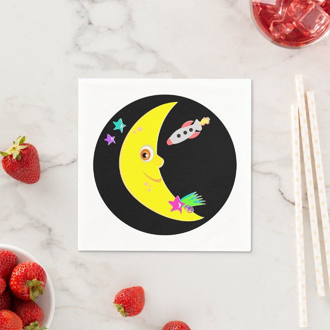 Cartoon Moon Rocket Paper Napkins Serviette (Von Creator hochgeladen)