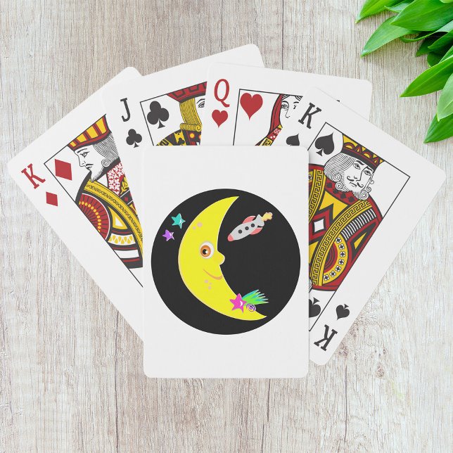 Cartoon Moon Rocket Playing Cards Spielkarten (Von Creator hochgeladen)
