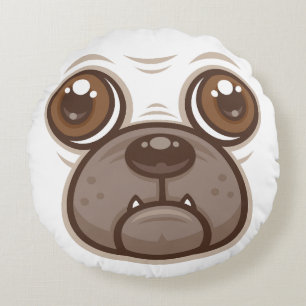 Cartoon-Mops-Gesicht Rundes Kissen