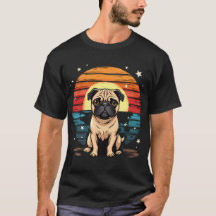 Cartoon-Mops Retro-Vintage-Sonnenuntergang T-Shirt