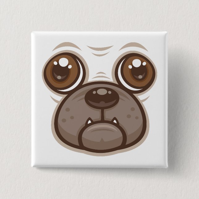 Cartoon Mops Tasse Welpen Hundegesicht Button (Vorderseite)