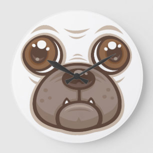 Cartoon Mops Tasse Welpen Hundegesicht Große Wanduhr