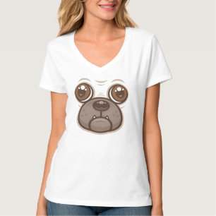 Cartoon Mops Tasse Welpen Hundegesicht T-Shirt