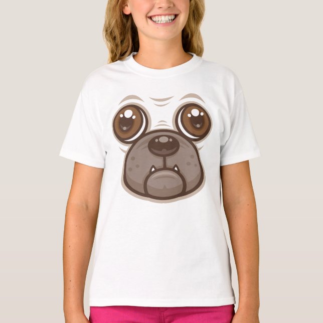 Cartoon Mops Tasse Welpen Hundegesicht T-Shirt (Vorderseite)