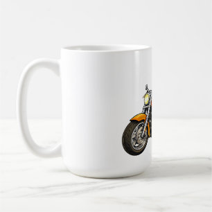 Cartoon-Motorradfahrer mit Kunst eines kraftvollen Kaffeetasse