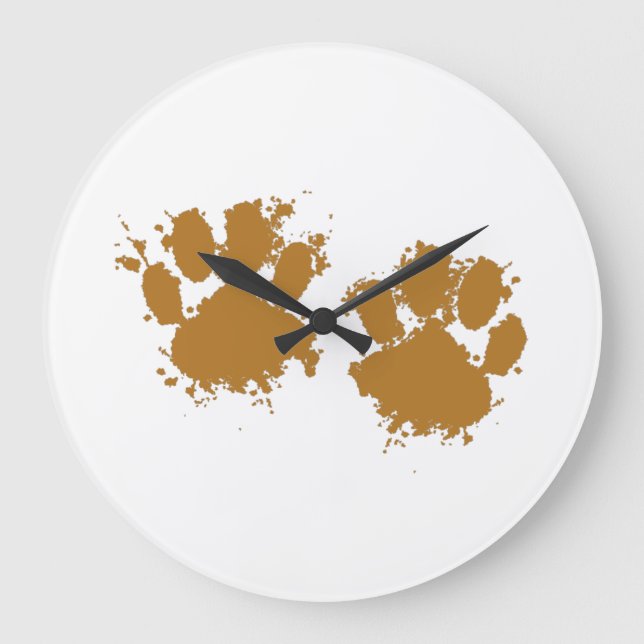 Cartoon Muddy Dog Paw Print Große Wanduhr (Vorderseite)