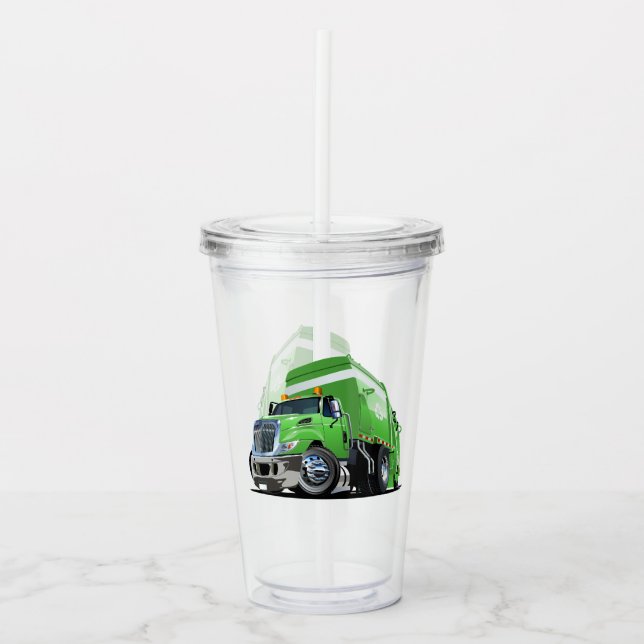 Cartoon-Müllwagen Acryltrinkbecher (Vorderseite)