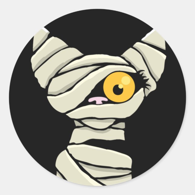 Cartoon Mummy Cat Halloween Runder Aufkleber (Vorderseite)