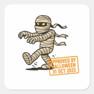 Cartoon Mummy - zu Halloween genehmigt Quadratischer Aufkleber