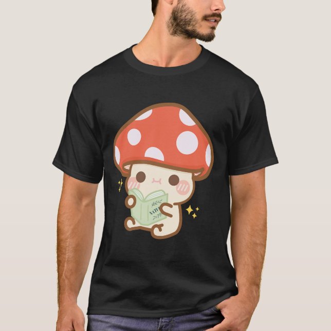 Cartoon Mushroom Reading Book T-Shirt (Vorderseite)