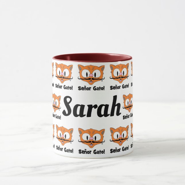 Cartoon Mustache Cat Pattern Personalisiert Tasse (Zentrum)