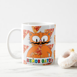 Cartoon Mustache Cat Senor Gato Pizza essen Kaffeetasse