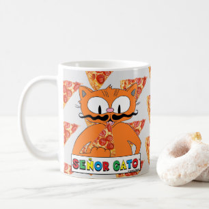 Cartoon Mustache Cat Senor Gato Pizza essen Kaffeetasse