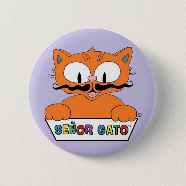 Cartoon Mustache Cat Senor Gato Round Button (Vorderseite)