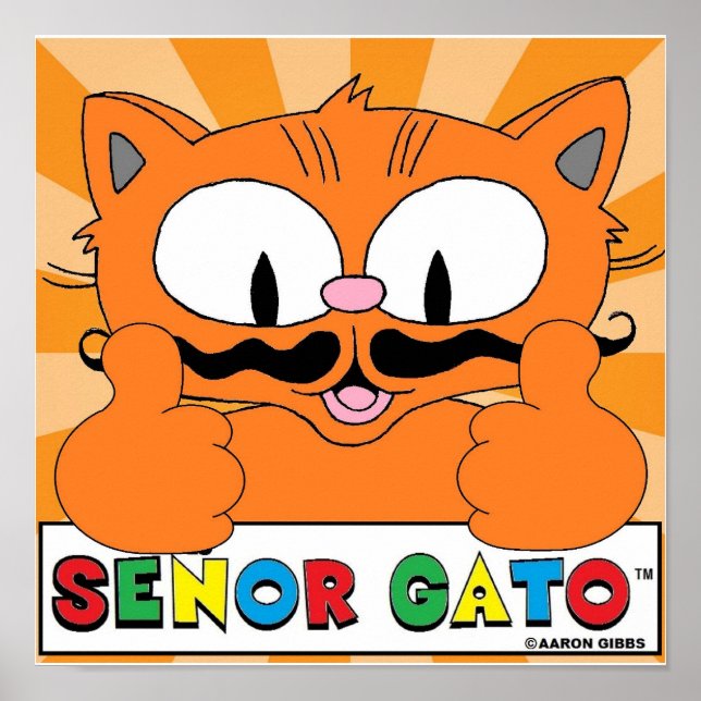 Cartoon Mustache Cat Senor Gato zwei Daumen hoch Poster (Vorne)