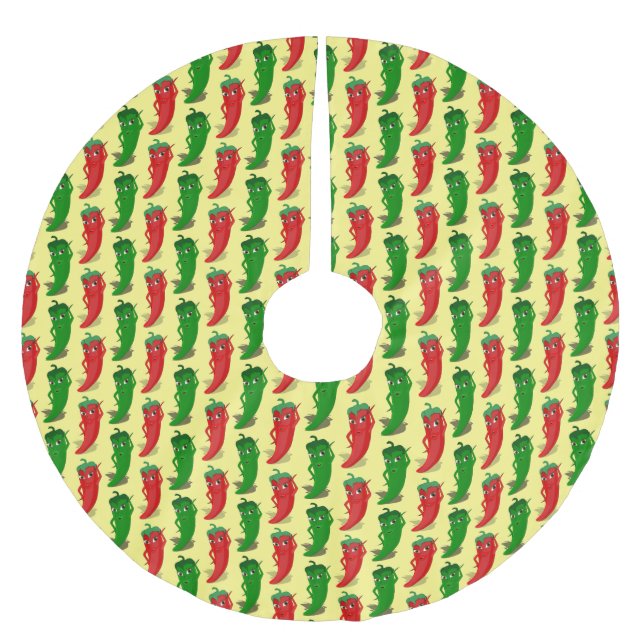 Cartoon-Muster für rote und grüne Pfefferdivas Polyester Weihnachtsbaumdecke (Vorderseite)