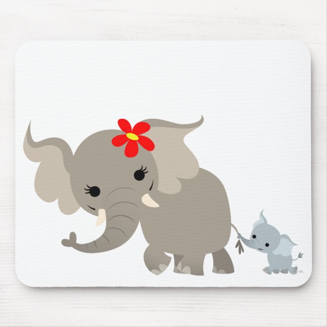 Cartoon-Mutter-Elefant und Kalb Mousepad (Vorne)