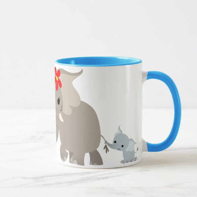 Cartoon-Mutter-Elefant-und Kalb-Tasse Tasse (Rechts)