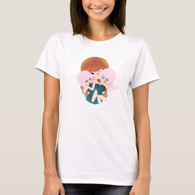 Cartoon Mutter mit ihren Twins T - Shirt (Vorderseite)