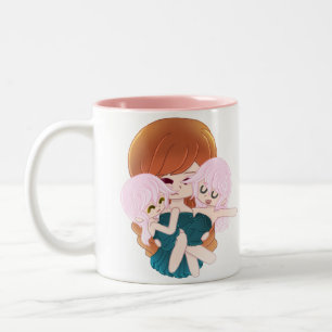 Cartoon Mutter mit ihren Zwillingsdienern Tasse