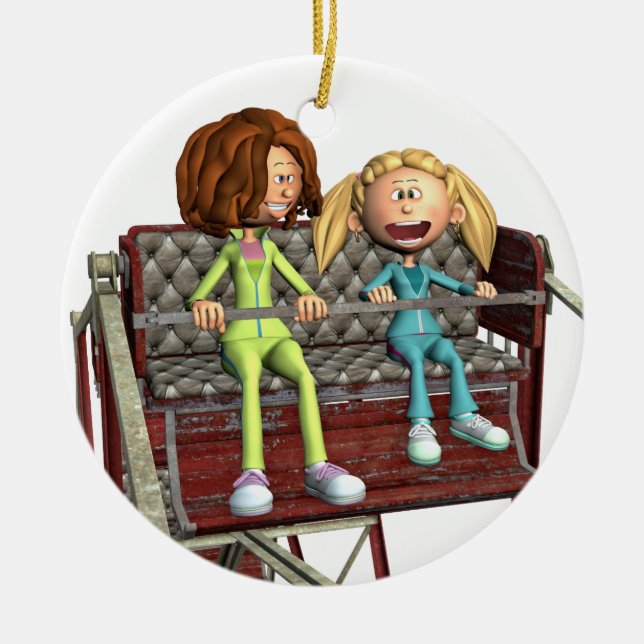 Cartoon-Mutter und Tochter auf einem Riesenrad Keramik Ornament (Vorne)