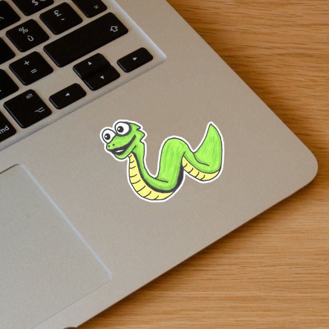 Cartoon Neon Green Schlange große weiße Augen Aufkleber (Bright green cartoon snake big white eyes on vinyl sticker.)