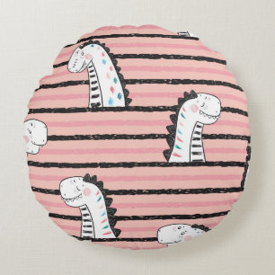 Cartoon Niedlich Dinosaurier Vintag Nahtlos Muster Rundes Kissen