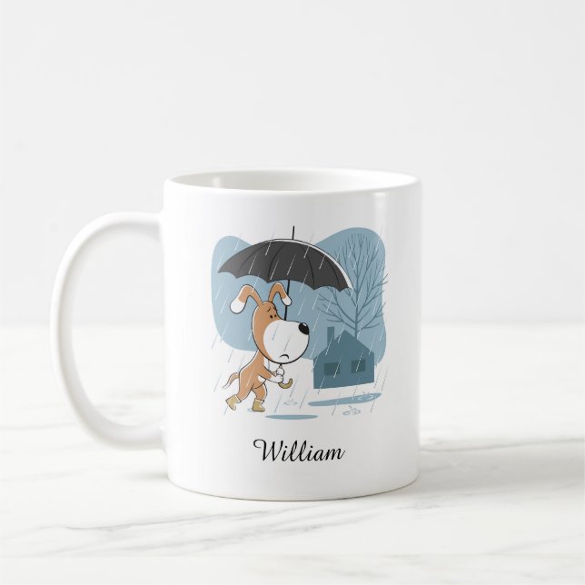 Cartoon Niedlich Funny Dog Welpe Wandern Regenschi Kaffeetasse (Links)