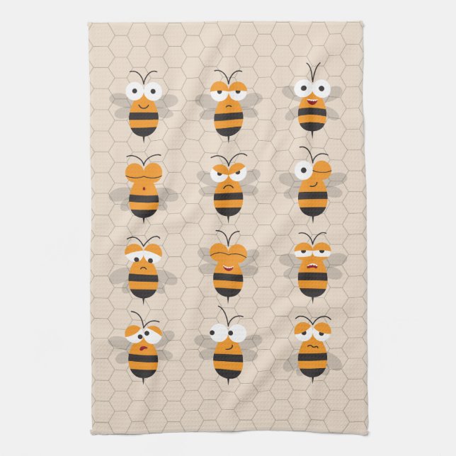 Cartoon Niedlich Funny Honey Bee Honeycomb Geschirrtuch (Vertikal)