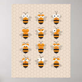 Cartoon Niedlich Funny Honey Bee Honeycomb Poster