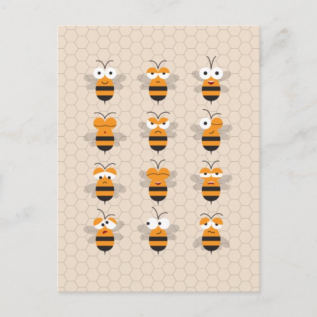 Cartoon Niedlich Funny Honey Bee Honeycomb Postkarte (Vorderseite)