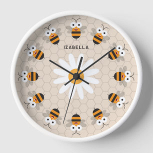 Cartoon Niedlich Funny Honey Bee Honeycomb Uhr