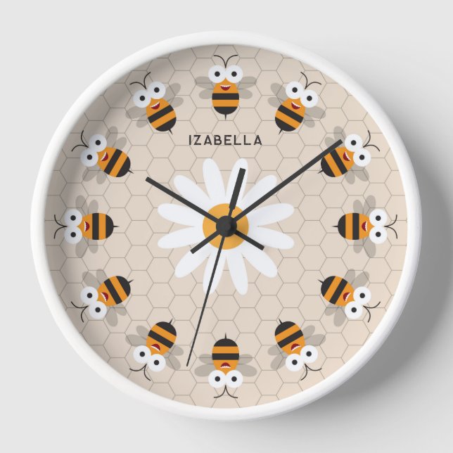 Cartoon Niedlich Funny Honey Bee Honeycomb Uhr (Vorderseite)