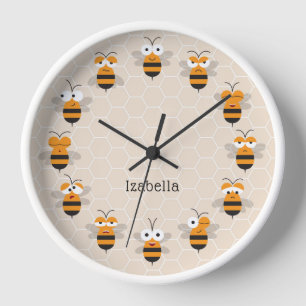 Cartoon Niedlich Funny Honey Bee Honeycomb Uhr