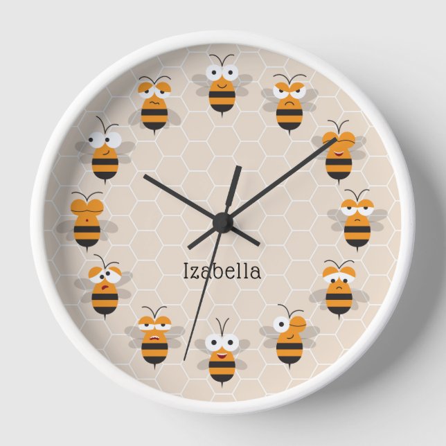 Cartoon Niedlich Funny Honey Bee Honeycomb Uhr (Vorderseite)