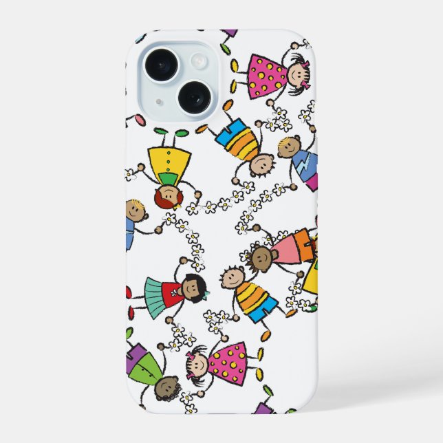 Cartoon Niedlich glückliche Kinder und Freunde run iPhone 15 Hülle (Rückseite)