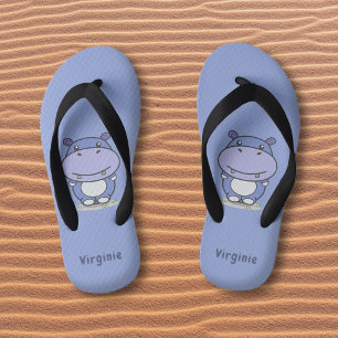 Cartoon Niedlich Hippo Blue Kid's Flip Flops