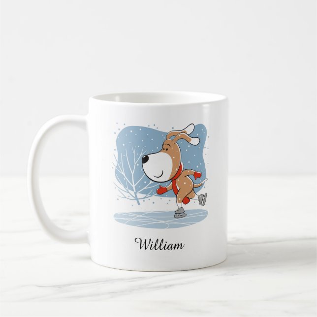 Cartoon Niedlich Hund Welpe Ice Skaten Wintersport Kaffeetasse (Links)