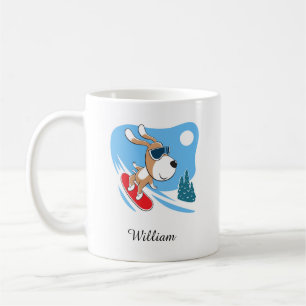 Cartoon Niedlich Hund Welpe Snowboard Winter Sport Kaffeetasse
