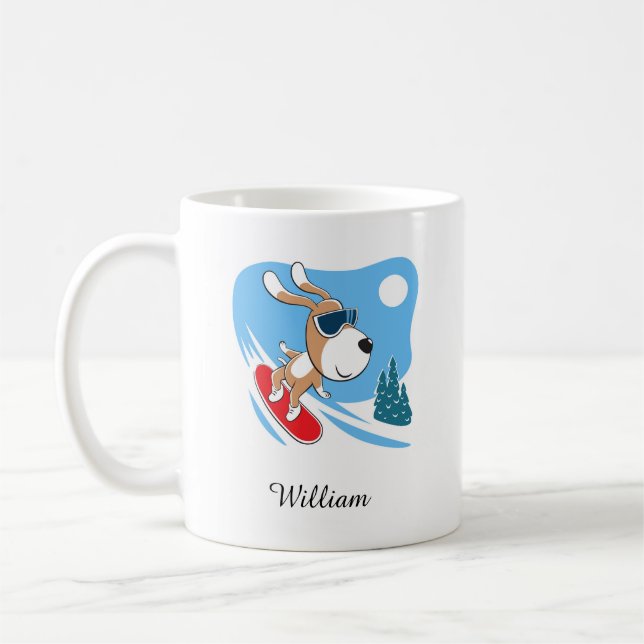 Cartoon Niedlich Hund Welpe Snowboard Winter Sport Kaffeetasse (Links)