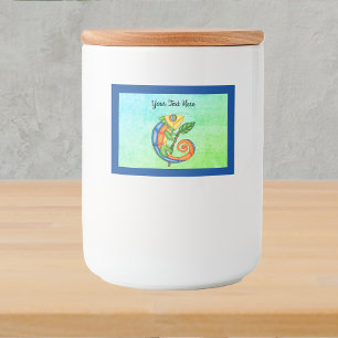 Cartoon Niedlich Lizard Leaf Blauer Rand Lebensmitteletikett