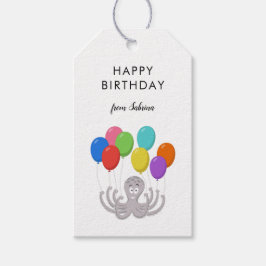 Cartoon Niedlich Octopus Happy Birthday Balloons Geschenkanhänger