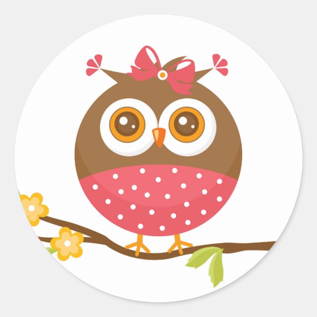Cartoon niedlich Owl Girl Bird Runder Aufkleber (Vorderseite)