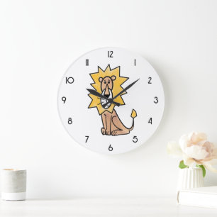 Cartoon niedlichen Löwen Kinder Retro Safari Dschu Große Wanduhr