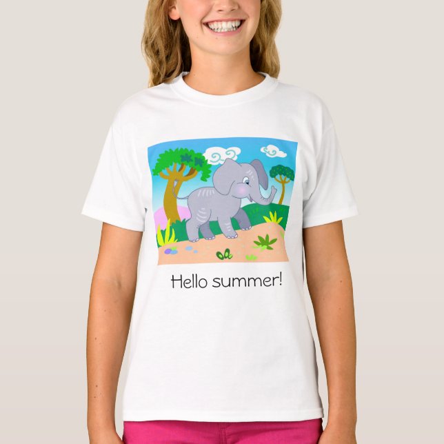 Cartoon niedlicher Elefant im Sommer in der Natur T-Shirt (Vorderseite)