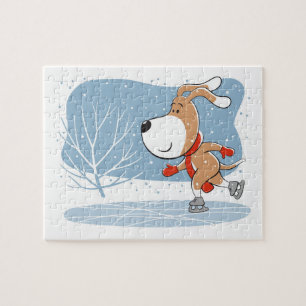 Cartoon Niedlicher Hund Welpe Ice Skaten Wintersch Puzzle