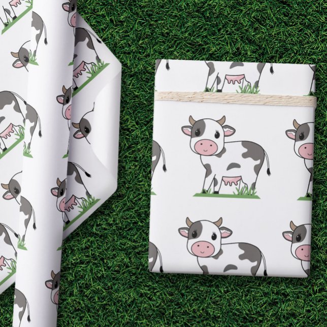 Cartoon Niedliches Kuhwackelpapier Geschenkpapier (Cute Cow Wrapping Paper)